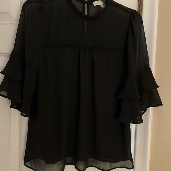 Monteau Tops - Black mesh blouse with sheer sleeves